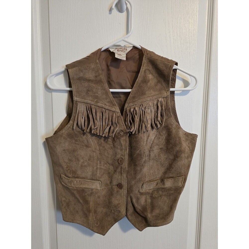 Vintage Country Craft brown Suede leather cowboy vest pockets and fringe sz M